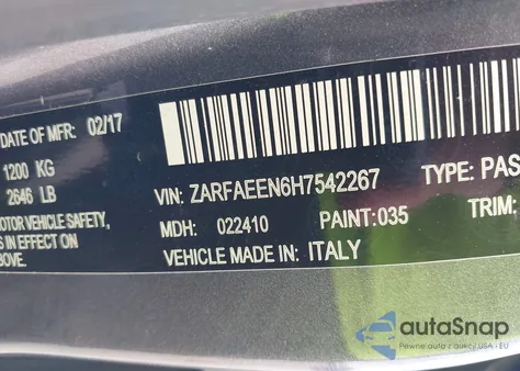 2017 Alfa Romeo Giulia Ti Awd from USA, damaged, VIN ZARFAEEN6H7542267